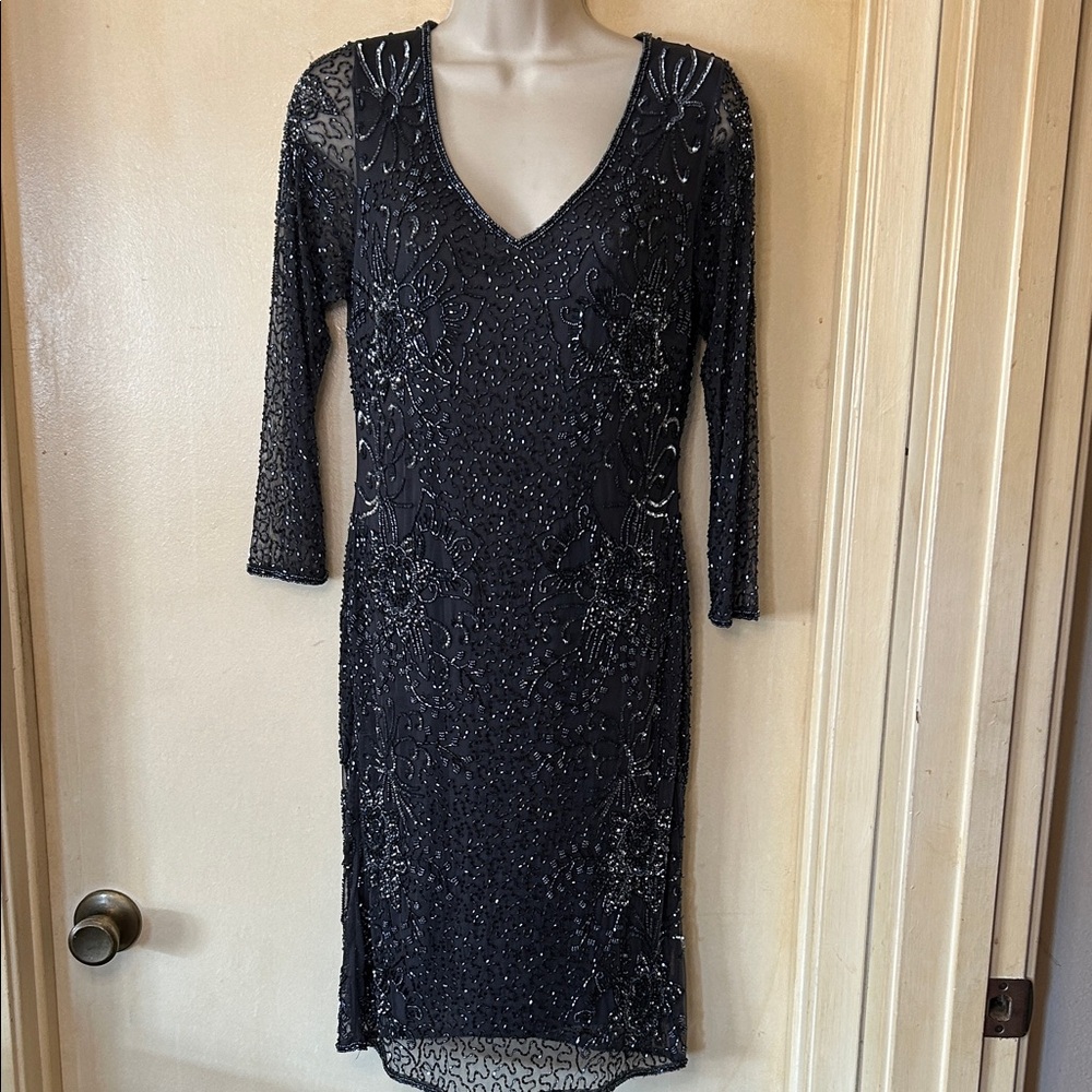 Pisarro Nights Elegant Gray Beaded Dress size 4